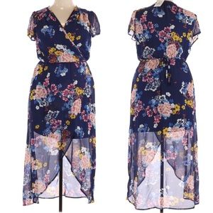 NEW Love Squared Floral Blue Faux Wrap Dress 1X